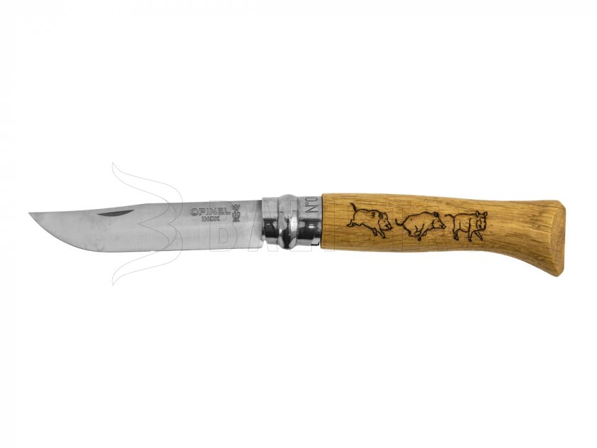 Cuchillo Opinel 8 Cierre Inox Haya Motivo Jabalí