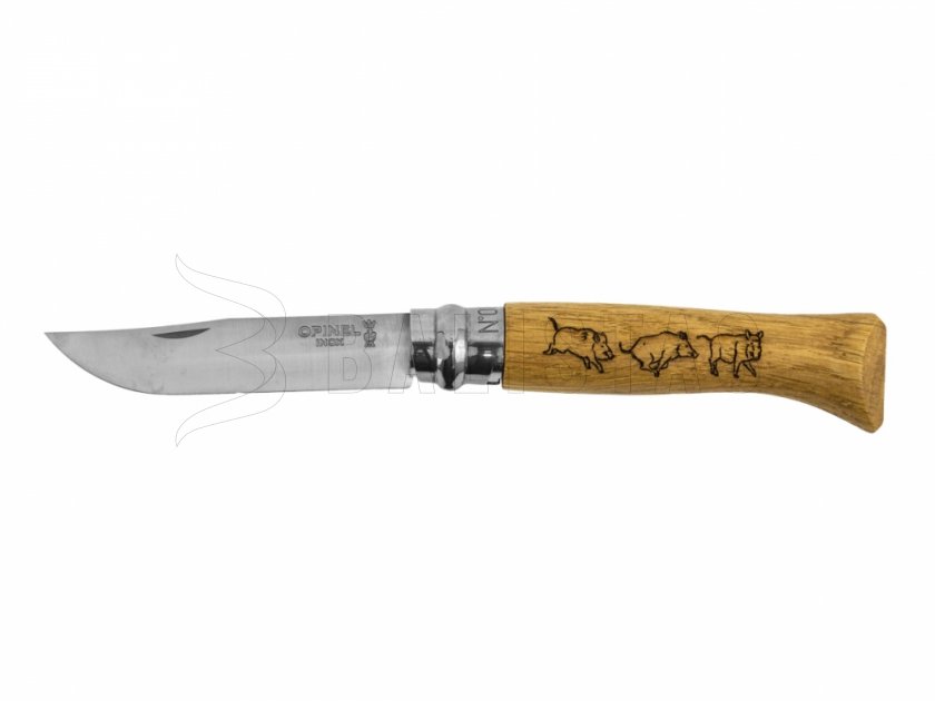 Cuchillo Opinel 8 Cierre Inox Haya Motivo Jabalí