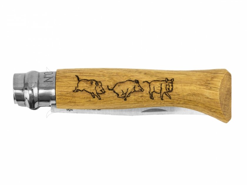 Cuchillo Opinel 8 Cierre Inox Haya Motivo Jabalí