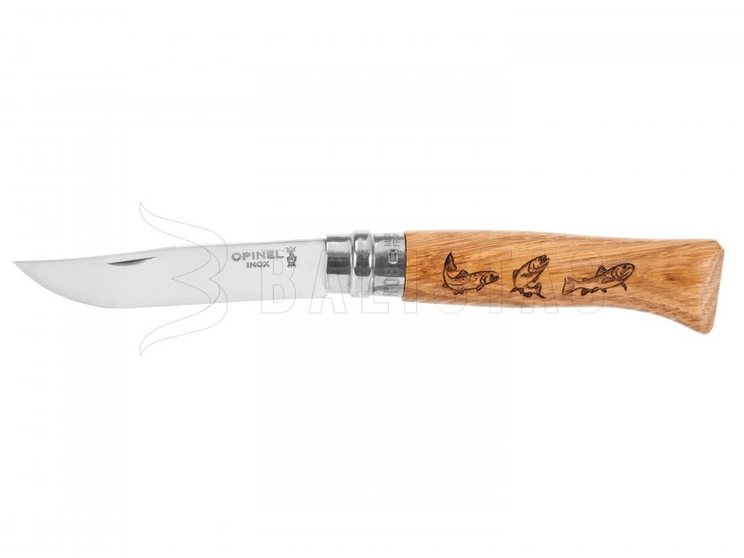 Opinel 8 Inox Haya Cuchillo Cierre Inox Motivo Pez