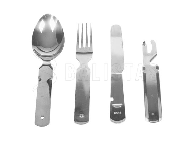 MFH Cubiertos de senderismo de 4 piezas con estuche