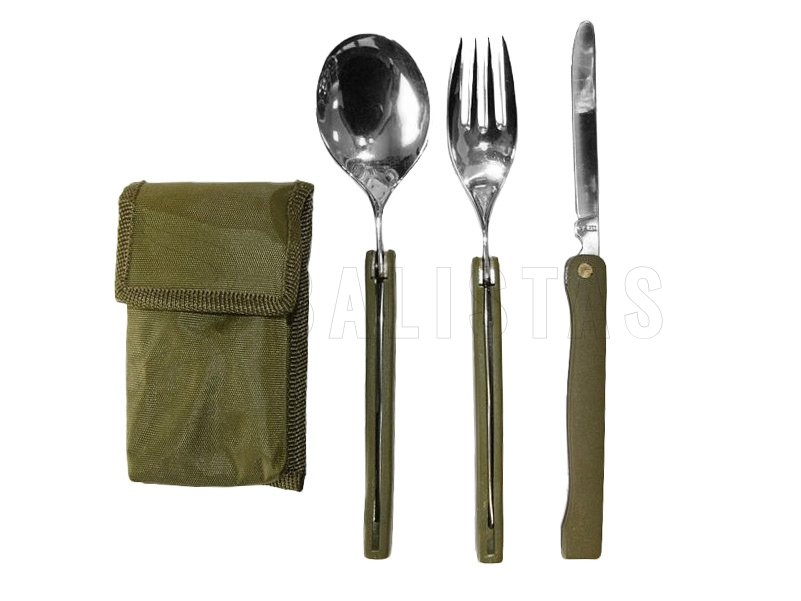 Cubiertos de camping plegables MFH con estuche