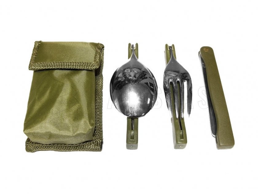 Cubiertos de camping plegables MFH con estuche