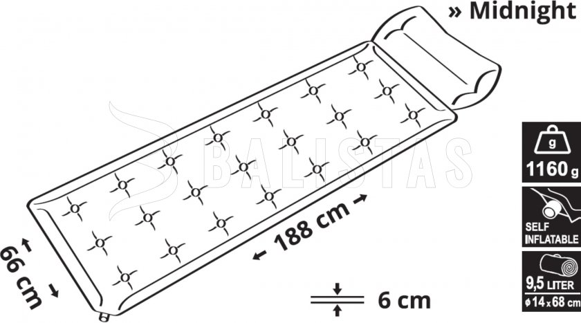 Colchoneta autohinchable para coche Cattara Midnight 180x66x4cm con cojín