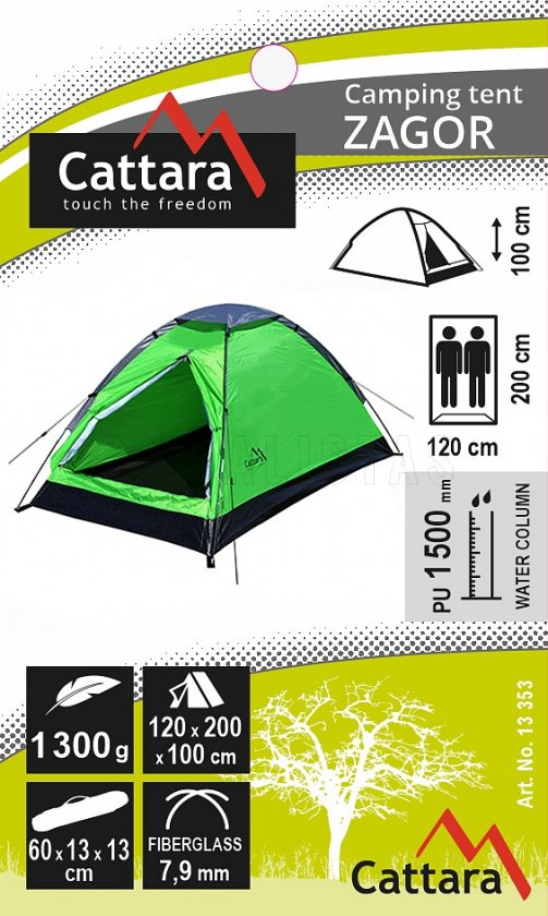 Tienda ZAGOR para 2 personas 200x120x100 cm PU1500mm