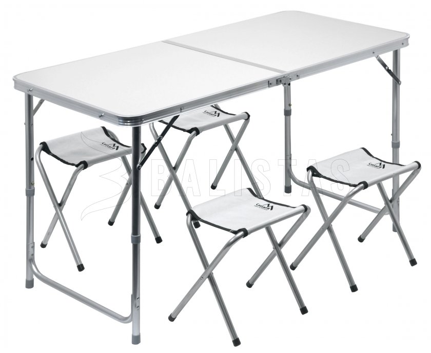 Mesa de camping Doble telescópica gris + 4x sillas