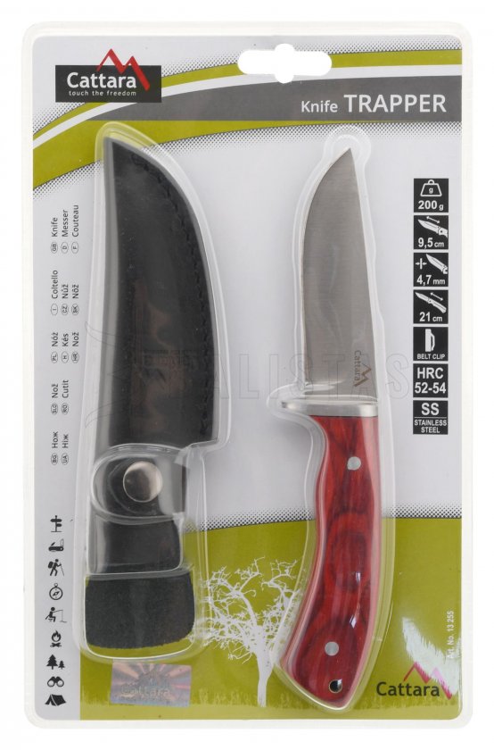 Puñal trampero 21 cm con funda de cuero