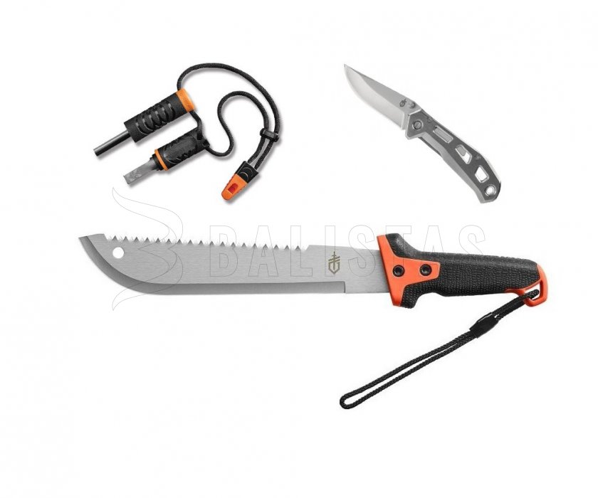 Gerber Overcome set - machete, cuchillo, pedernal