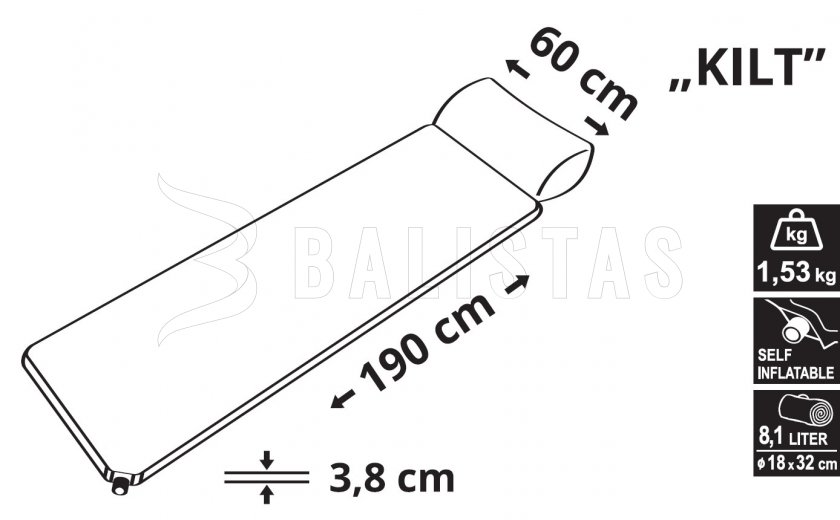 Colchoneta autohinchable Kilt 3,8cm con almohada