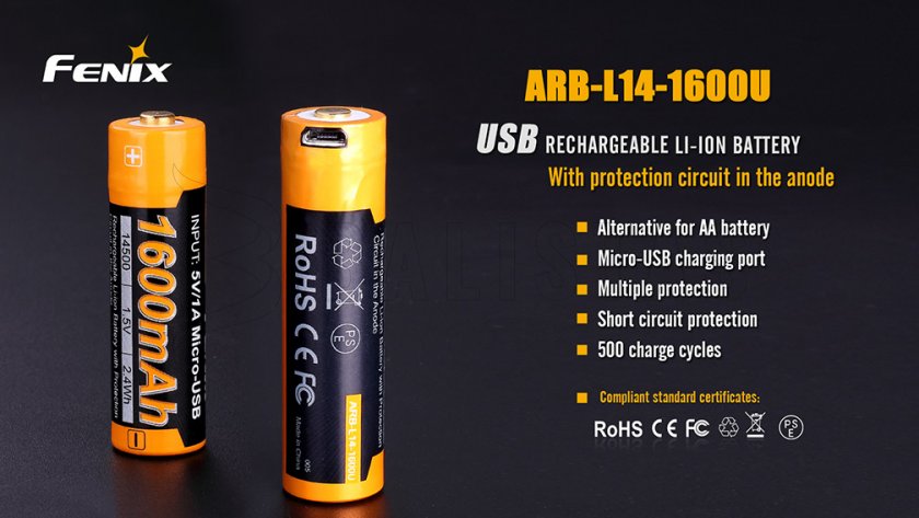 Pila recargable USB AA Fenix ARB-L14-1600U