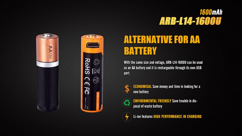Pila recargable USB AA Fenix ARB-L14-1600U
