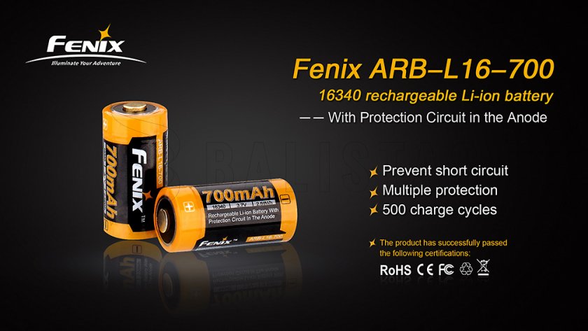 Batería recargable Fenix RCR123A/16340 (Li-Ion)