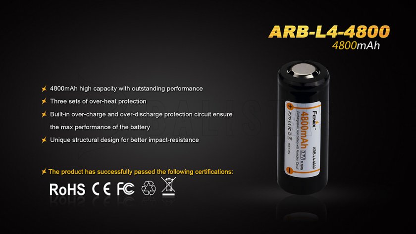 Batería recargable Fenix 26650 4800 mAh (Li-Ion)