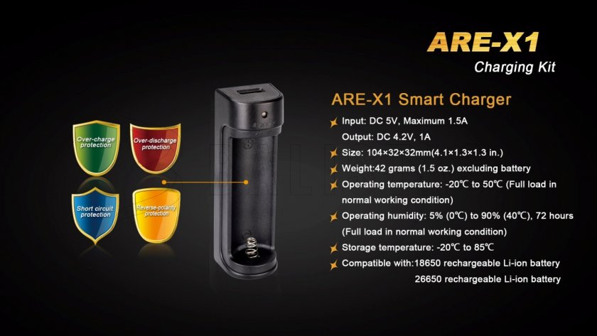 Cargador USB Fenix ARE-X1 + 18650 (2600 mAh)