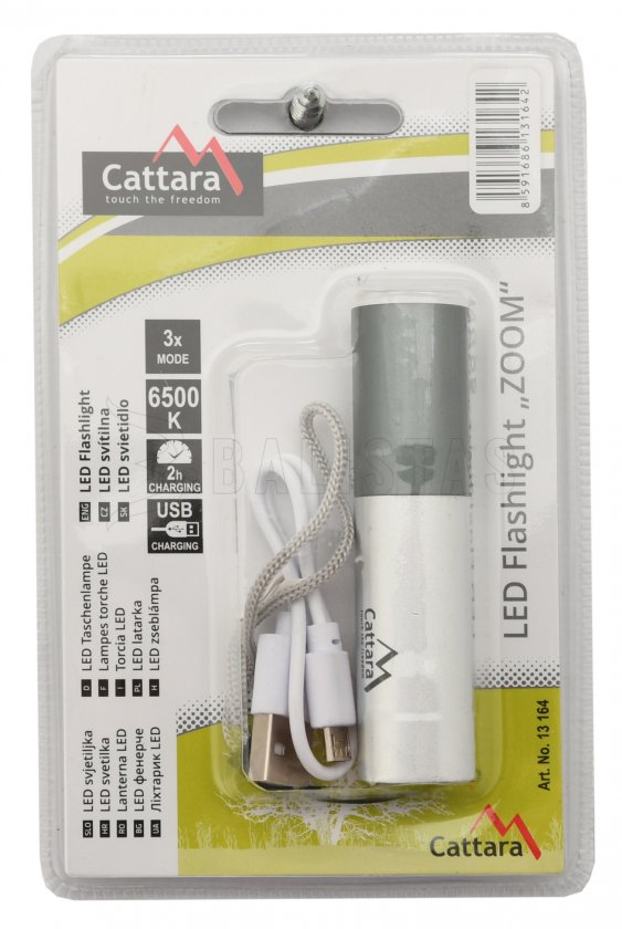 Linterna LED de bolsillo Cattara 120lm ZOOM recargable SILVER