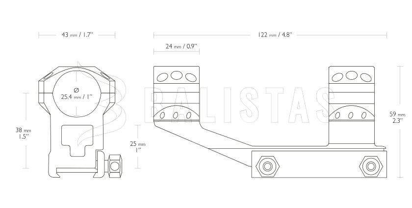 Hawke Tactical AR Cantilever 22mm/25,4mm, alto, una pieza