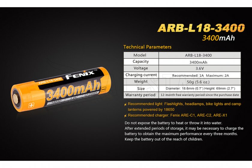 Batería recargable Fenix 18650 3400 mAh (Li-ion)