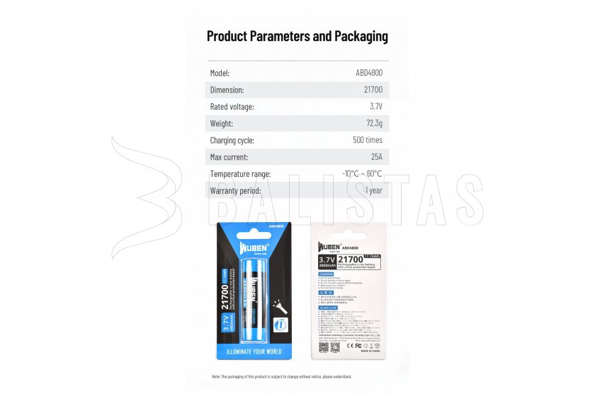 Batería Wuben 21700 B Li-Ion 4800mAh