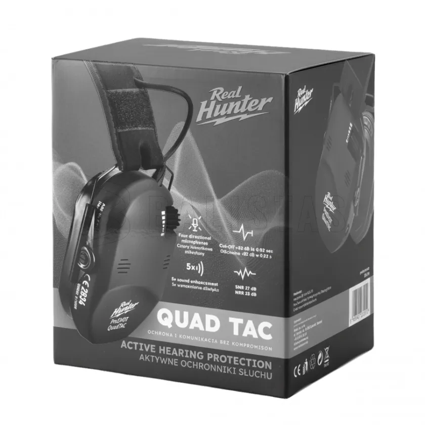 Protectores auditivos electrónicos de tiro RealHunter Active ProSHOT QuadTAC negros 9