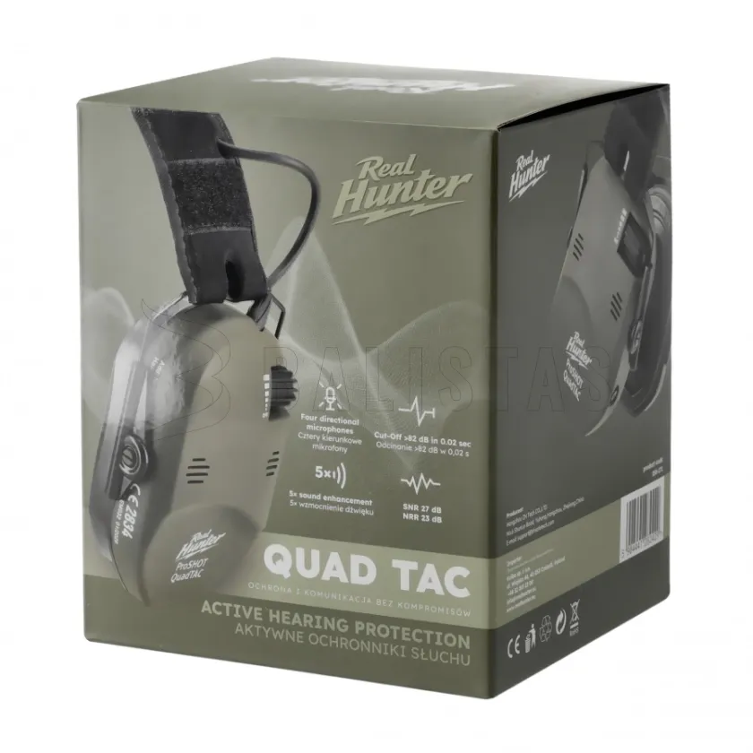 Protectores auditivos activos para tiro RealHunter Active ProSHOT QuadTAC verde oliva 9