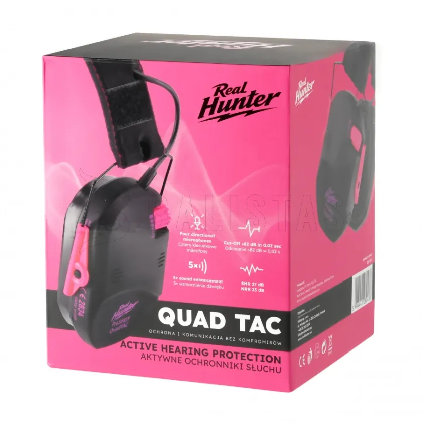 Protectores auditivos electrónicos para tiro RealHunter Active ProSHOT QuadTAC Devil Pink 9